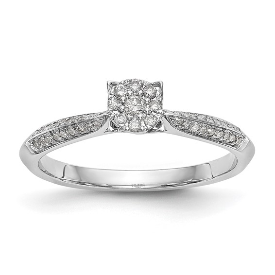 14K White Gold Complete Diamond Cluster Engagement Ring