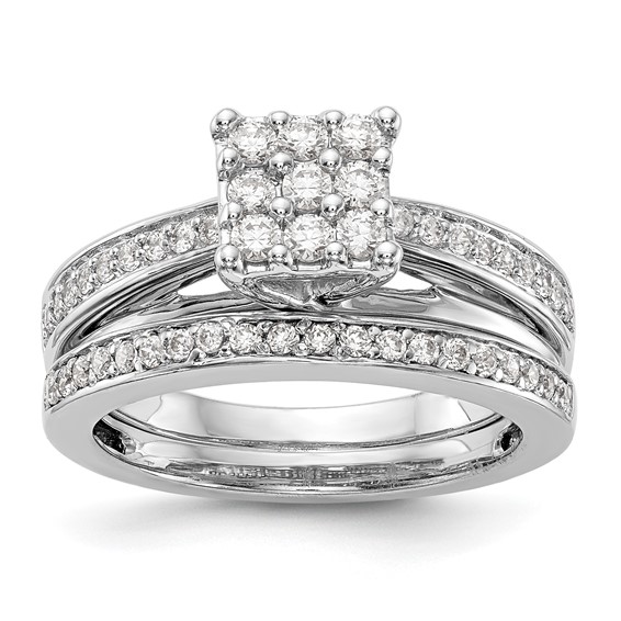 14K White Gold Complete Diamond Cluster Engagement Ring