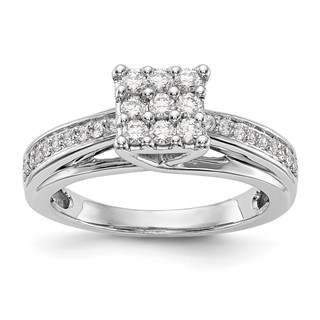 14K White Gold Complete Diamond Cluster Engagement Ring