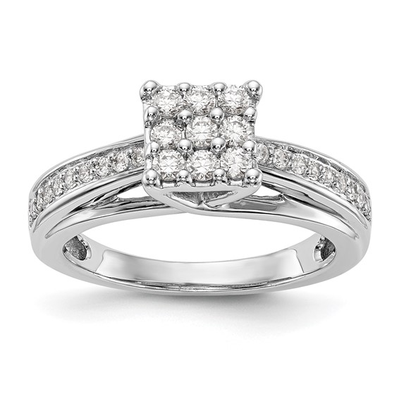 14K White Gold Complete Diamond Cluster Engagement Ring