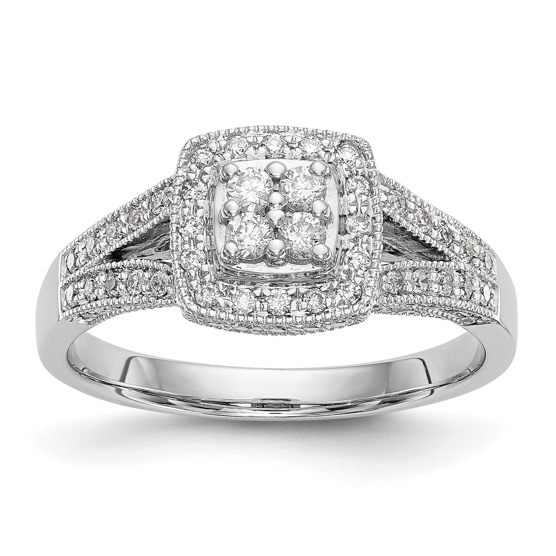 14k White Gold 1/2 carat Lab Grown Diamond VS/SI+ G+ Complete Cluster Engagement Ring (RM2391E-050-WLG)