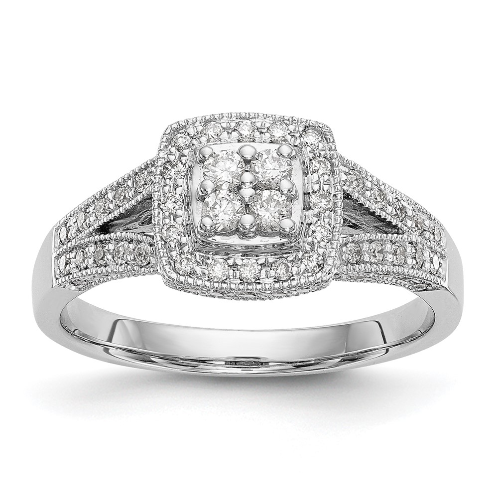 14K White Gold 0.50 Carat Lab Grown Diamond VS SI+ G+ Complete Cluster Engagement Ring