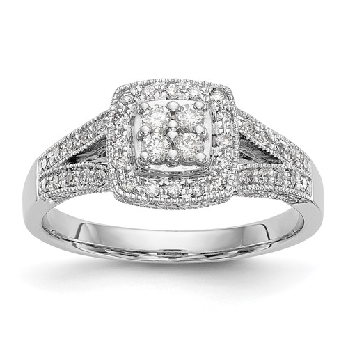14K White Gold 0.50 Carat Lab Grown Diamond VS SI+ G+ Complete Cluster Engagement Ring