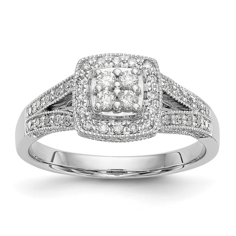 14k White Gold 1/2 carat Lab Grown Diamond VS/SI+ G+ Complete Cluster Engagement Ring