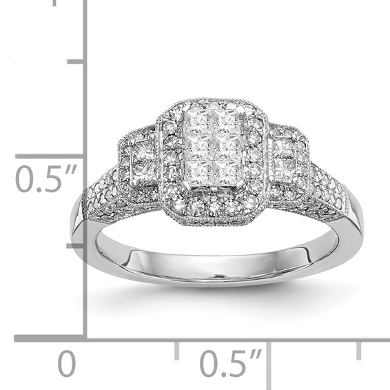 14K White Gold Complete Diamond Cluster Engagement Ring