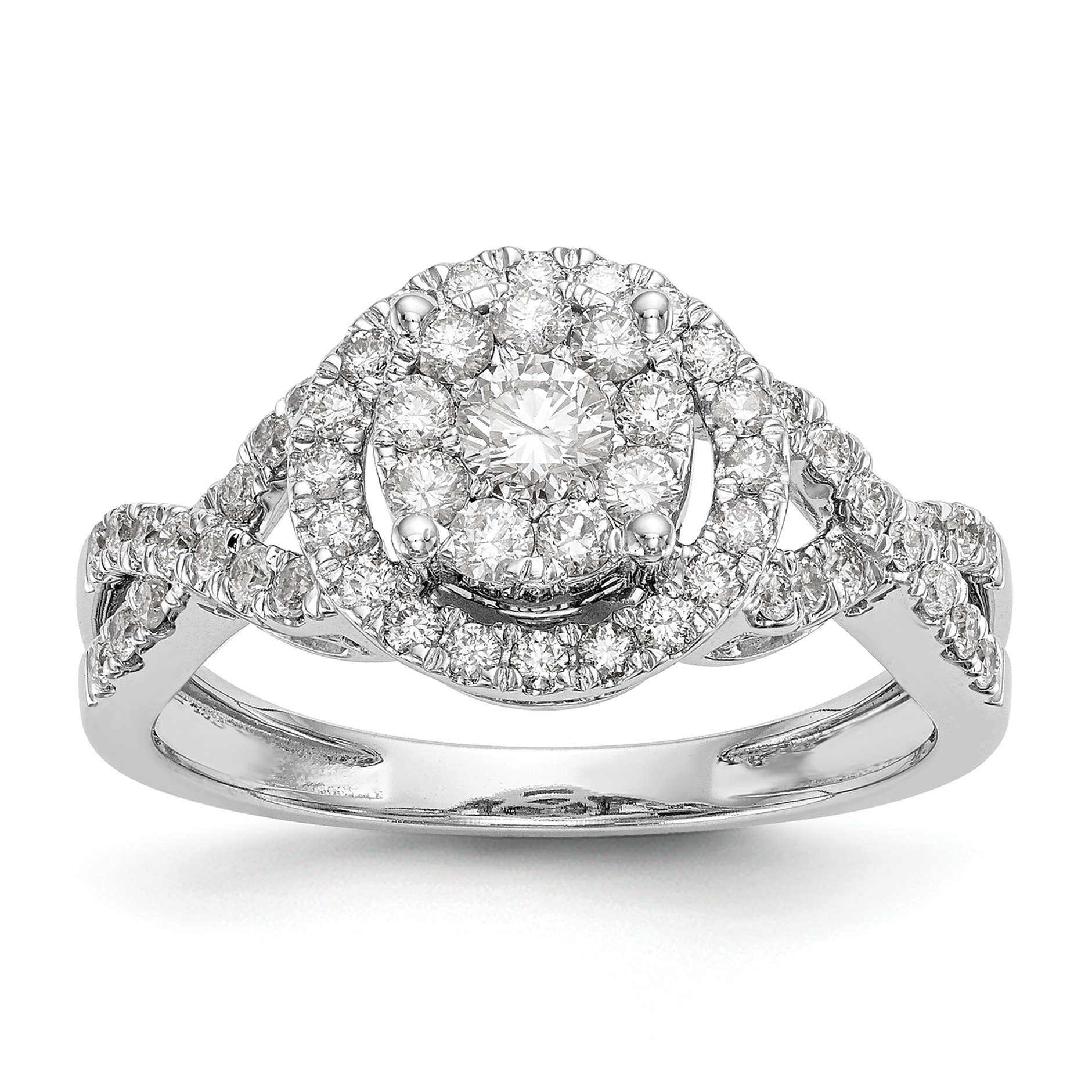 14k White Gold 3/4 carat Lab Grown Diamond VS/SI+ G+ Complete Cluster Engagement Ring (RM2393E-075-WLG)