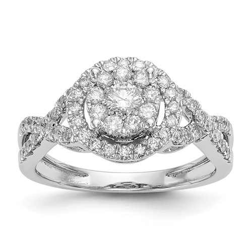 14K White Gold 0.75 Carat Lab Grown Diamond VS SI+ G+ Complete Cluster Engagement Ring