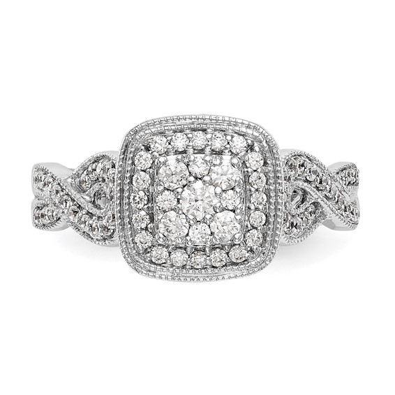 14K White Gold Complete Diamond Cluster Engagement Ring