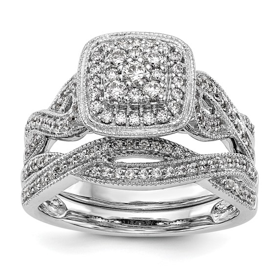 14K White Gold Complete Diamond Cluster Engagement Ring