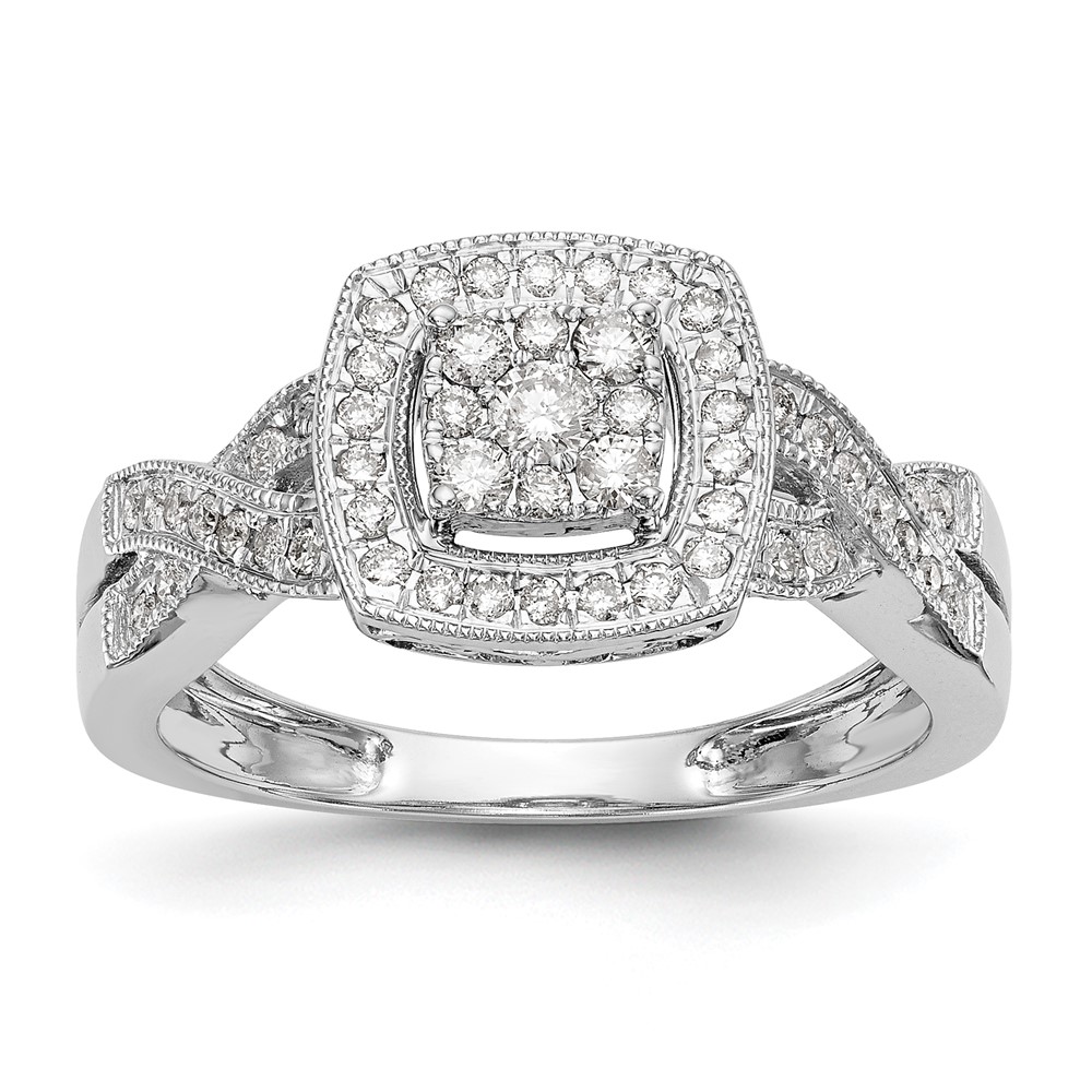14K White Gold 0.38 Carat Lab Grown Diamond VS SI+ G+ Complete Cluster Engagement Ring