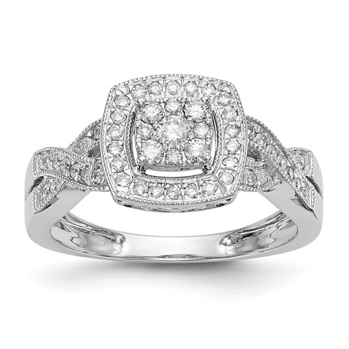 14K White Gold 0.38 Carat Lab Grown Diamond VS SI+ G+ Complete Cluster Engagement Ring