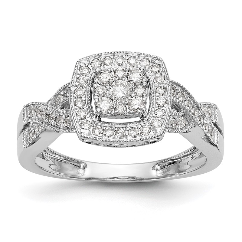 14k White Gold 3/8 carat Lab Grown Diamond VS/SI+ G+ Complete Cluster Engagement Ring