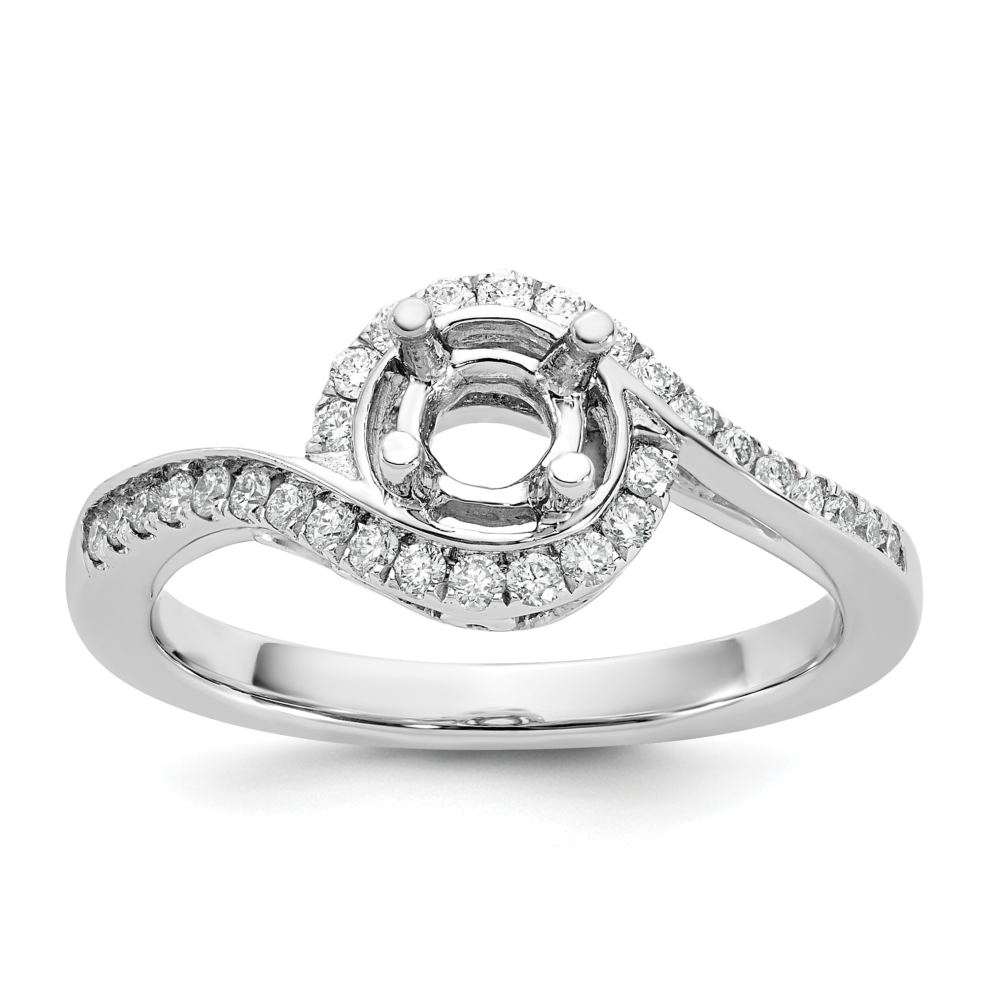 14k White Gold 1/3 carat Lab Grown Diamond VS/SI+ G+ 3/4 carat Round Center Semi Mount Engagement Ring (RM2406E-075-7WLG)