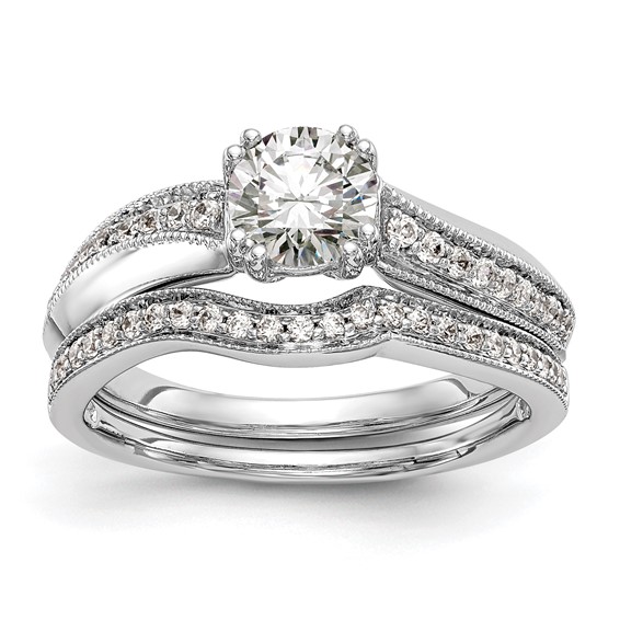 14k White Gold Diamond Round Semi-mount By-Pass Engagement Ring