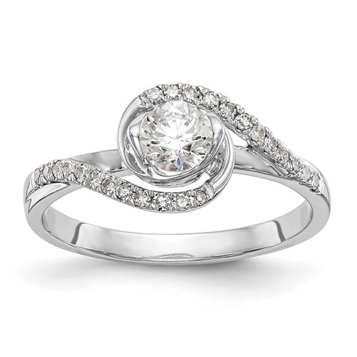 14k White Gold By-Pass (Holds 1/3 carat (4.5mm) Round Center) 1/6 carat Diamond Semi-mount Engagement Ring