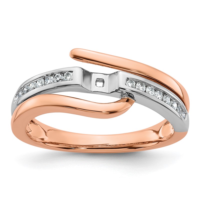 14k Two-Tone Rose and White Gold 7/8 carat Lab Grown Diamond VS/SI Semi Mount By-Pass Peg Set Engagement Ring