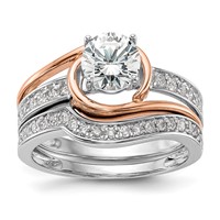 14K Two-Tone Rose and White Gold 0.17 Carat Lab Grown Diamond VS SI+ G+ Semi Mount Peg Set Engagement Ring view 4
