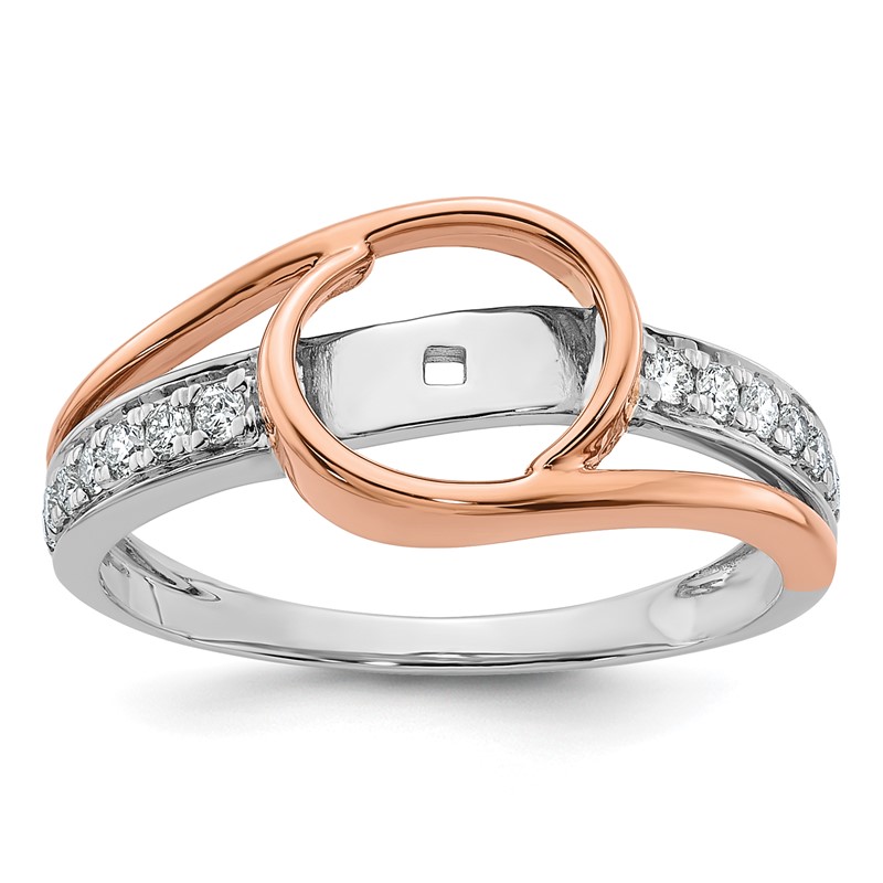 14k Two-Tone Rose and White Gold 1/6 carat Lab Grown Diamond VS/SI+ G+ Semi Mount Peg Set Engagement Ring