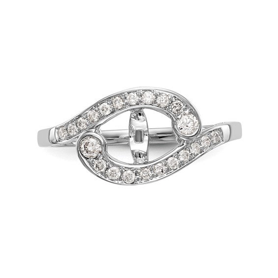 14k White Gold By-Pass Peg Set Engagement Ring Mounting