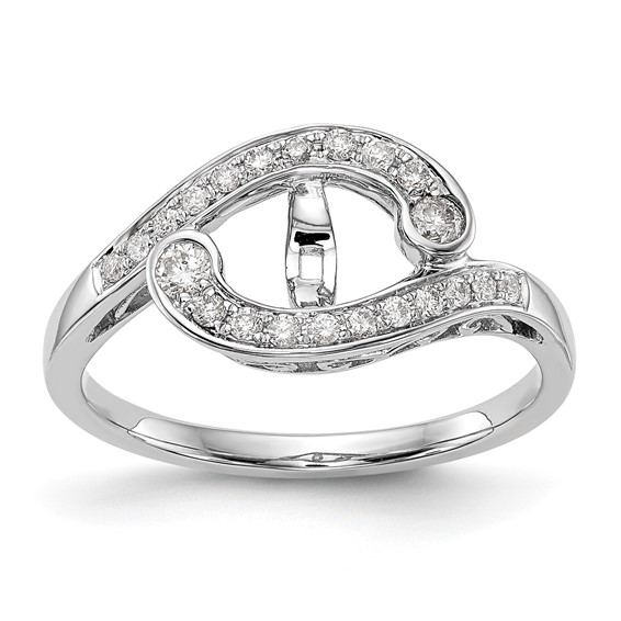 14k White Gold By-Pass Peg Set Engagement Ring Mounting