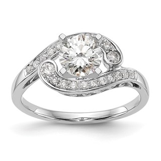 14k White Gold By-Pass Peg Set Engagement Ring Mounting