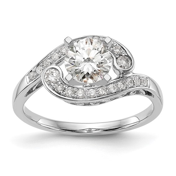 14k White Gold By-Pass Peg Set Engagement Ring Mounting