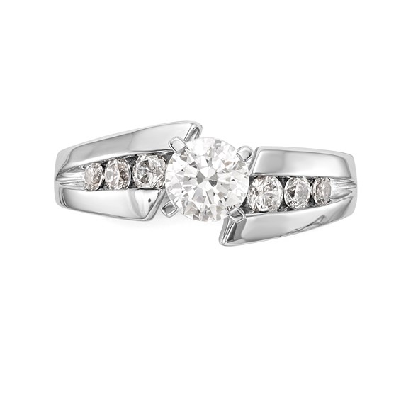 14k White Gold Peg Set Diamond Semi-mount By-Pass Engagement Ring
