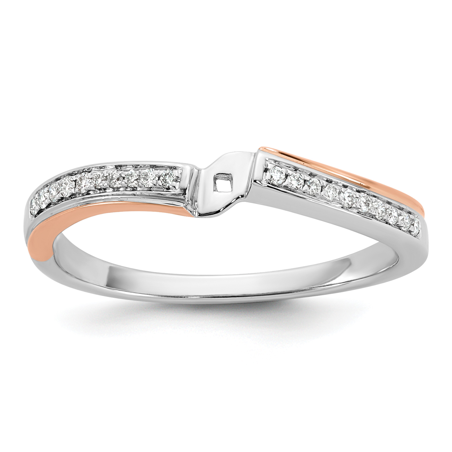 14k Two-tone Rose and White Gold 1/10 carat Lab Grown Diamond VS/SI+ G+ Semi Mount By-Pass Peg Set Engagement Ring (RM2513E-010-WRLG)