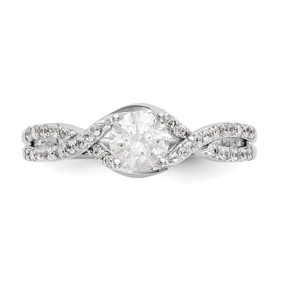 14k White Gold Round Criss-Cross Engagement Ring Mounting
