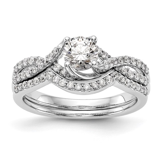 14k White Gold Round Criss-Cross Engagement Ring Mounting