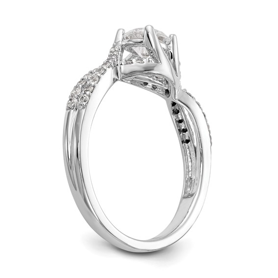 14k White Gold Criss-Cross (Holds 1/2 carat (5.2mm) Round Center) 1/4 carat Diamond Semi-mount Engagement Ring