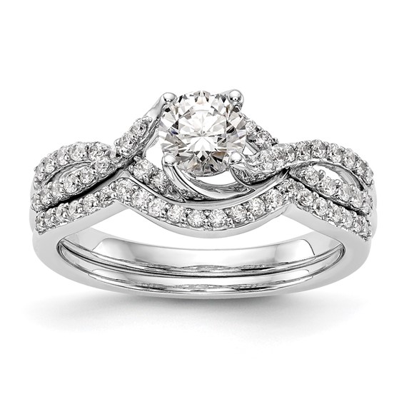 14k White Gold Criss-Cross (Holds 1/2 carat (5.2mm) Round Center) 1/4 carat Diamond Semi-mount Engagement Ring
