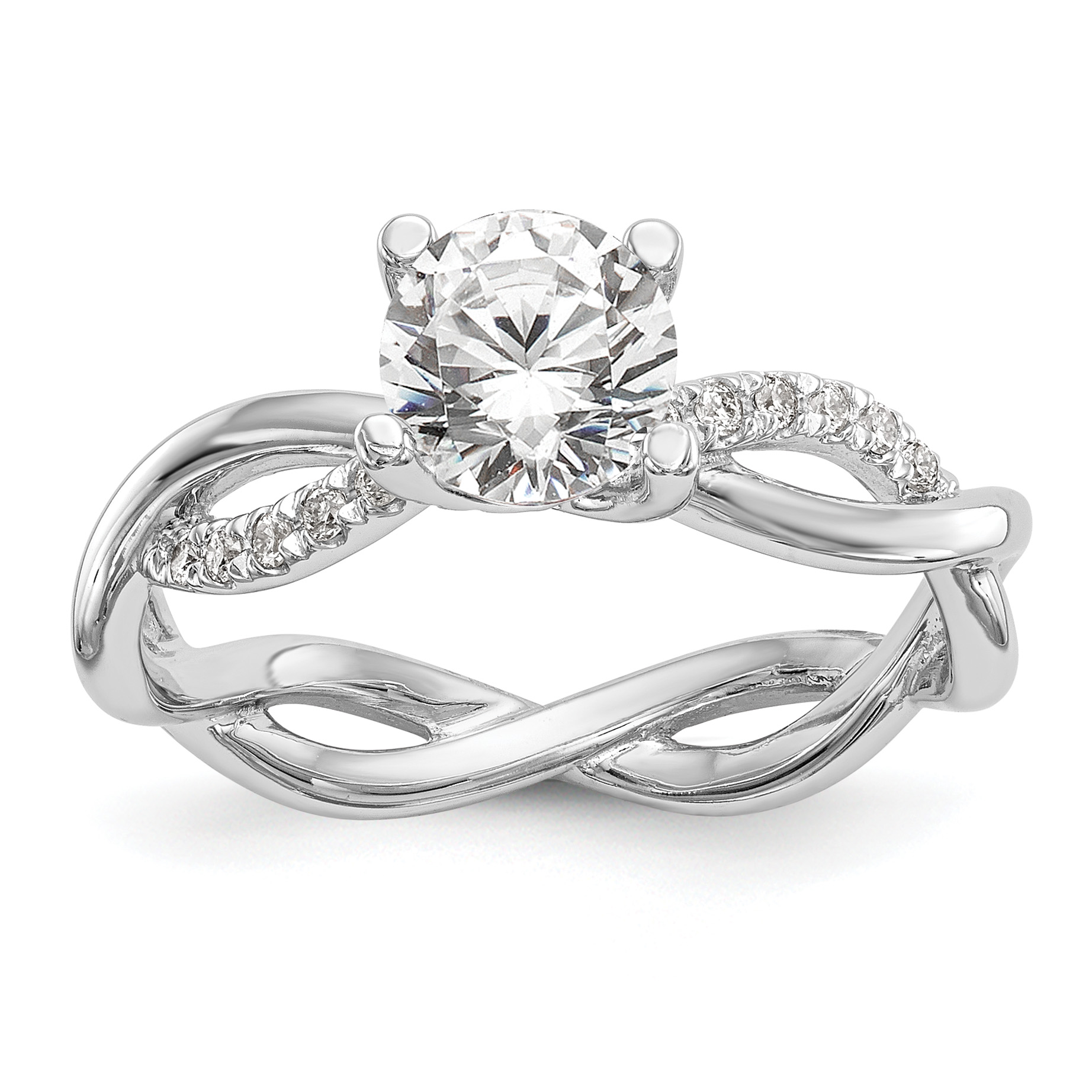 14k White Gold 1/5 carat Lab Grown Diamond VS/SI+ G+ 3/4 carat Center Round Semi Mount Bypass Engagement Ring (RM2525E-075-WLG)
