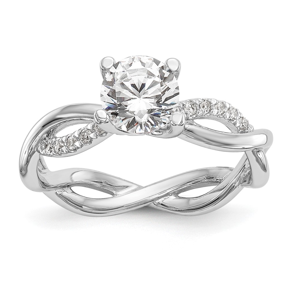 14k White Gold 1/5 carat Lab Grown Diamond VS/SI+ G+ 3/4 carat Center Round Semi Mount Bypass Engagement Ring (RM2525E-075-WLG)