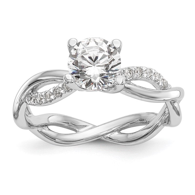 14k White Gold 1/5 carat Lab Grown Diamond VS/SI+ G+ 3/4 carat Center Round Semi Mount Bypass Engagement Ring
