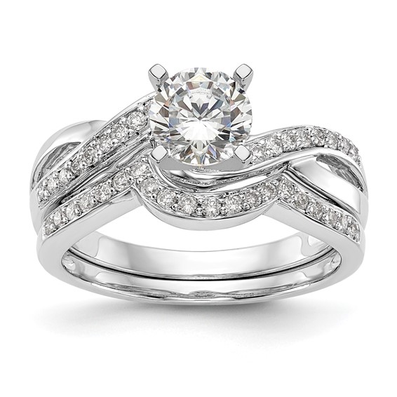 14k White Gold Criss-Cross Peg Set Engagement Ring Mounting