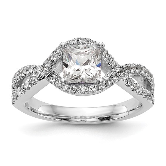 14k White Gold 1/2 carat Lab Grown Diamond VS/SI+ G+ Semi Mount Criss Cross Peg Set Engagement Ring