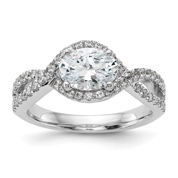 14k White Gold 1/2 carat Lab Grown Diamond VS/SI+ G+ Semi Mount Criss Cross Peg Set Engagement Ring