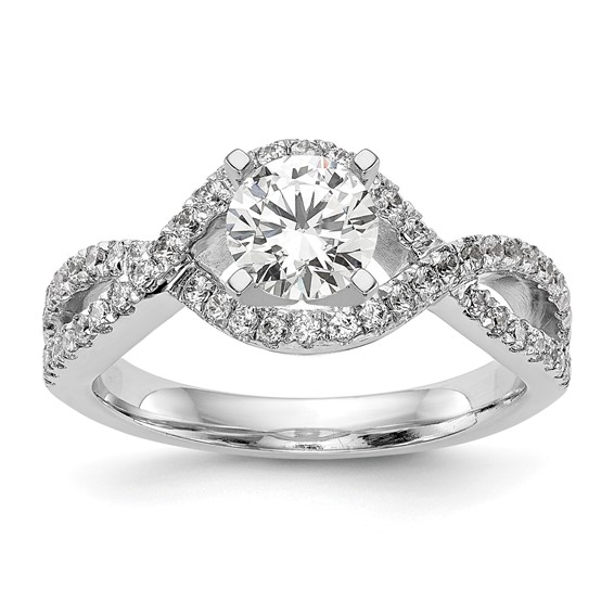 14k White Gold 1/2 carat Lab Grown Diamond VS/SI+ G+ Semi Mount Criss Cross Peg Set Engagement Ring