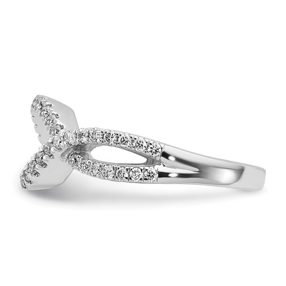 14k White Gold 1/2 carat Lab Grown Diamond VS/SI+ G+ Semi Mount Criss Cross Peg Set Engagement Ring