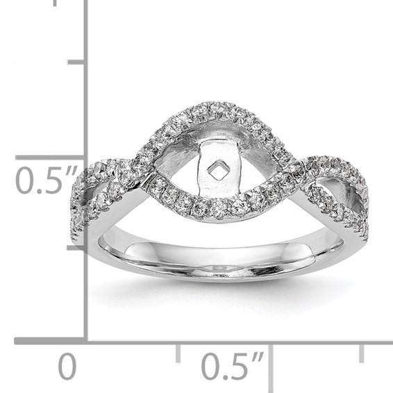 14k White Gold 1/2 carat Lab Grown Diamond VS/SI+ G+ Semi Mount Criss Cross Peg Set Engagement Ring