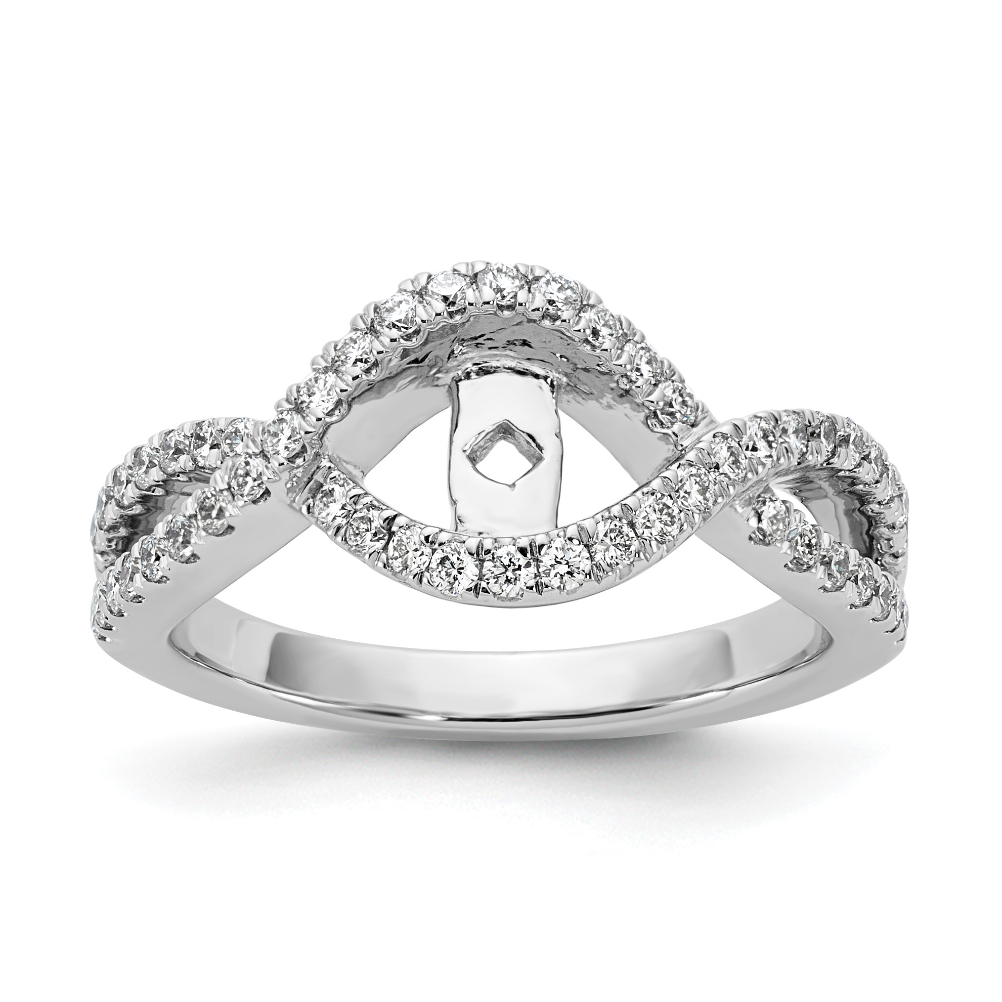 14k White Gold 1/2 carat Lab Grown Diamond VS/SI+ G+ Semi Mount Criss Cross Peg Set Engagement Ring (RM2539E-035-7WLG)