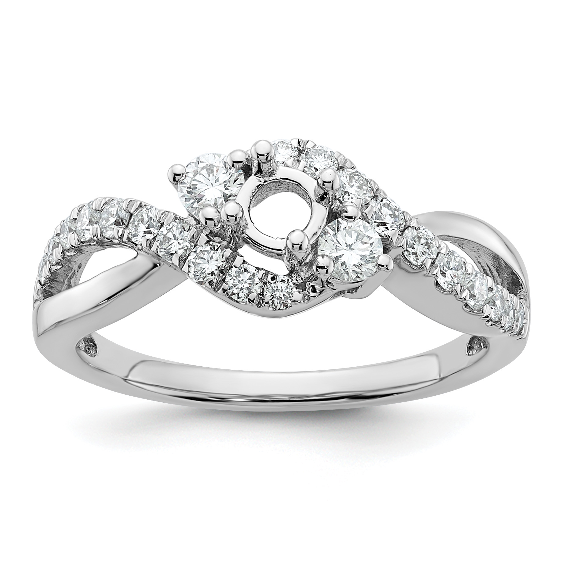 14k White Gold 5/8 carat Lab Grown Diamond VS/SI+ G+ Round Complete Criss Cross Engagement Ring (RM2554E-050-7WLG)
