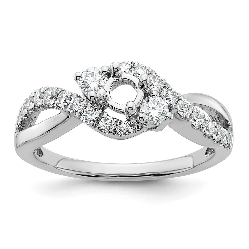 14k White Gold 5/8 carat Lab Grown Diamond VS/SI+ G+ Round Complete Criss Cross Engagement Ring (RM2554E-050-7WLG)