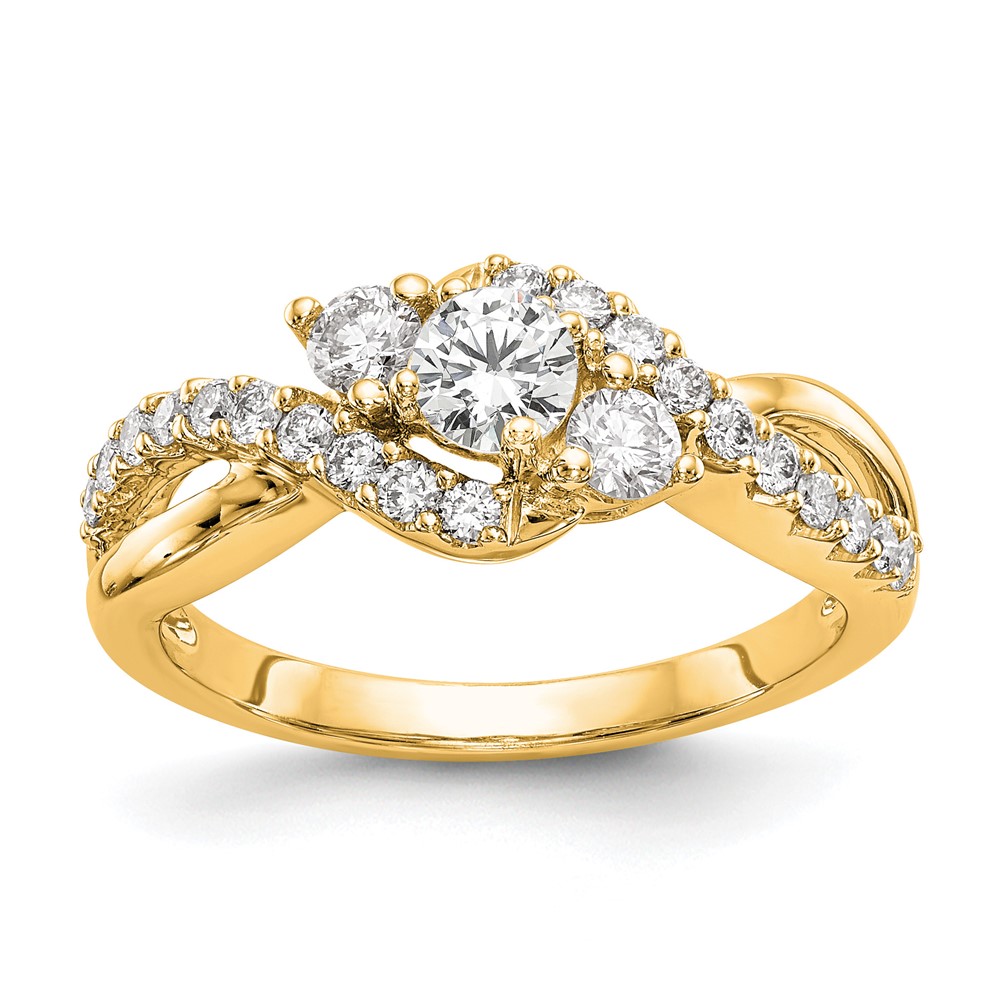 14K Yellow Gold 0.62 Carat Lab Grown Diamond VS SI+ G+ Round Complete Criss Cross Engagement Ring