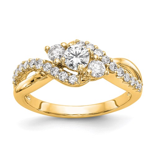 14K Yellow Gold 0.62 Carat Lab Grown Diamond VS SI+ G+ Round Complete Criss Cross Engagement Ring