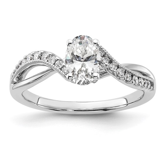 14k White Gold Criss-Cross Peg Set Engagement Ring Mounting