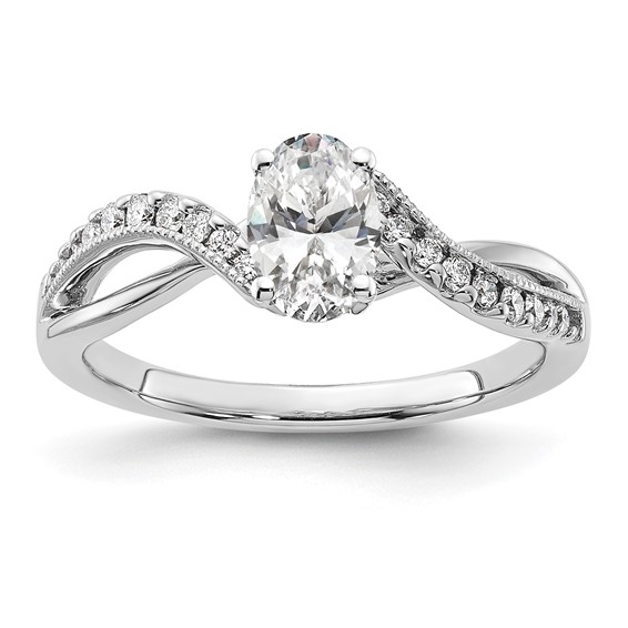 14k White Gold Criss-Cross Peg Set Engagement Ring Mounting