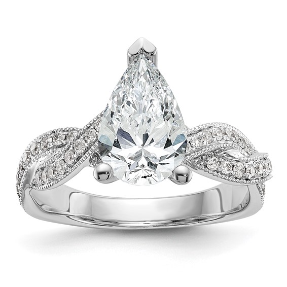 14k White Gold Criss-Cross Peg Set Engagement Ring Mounting