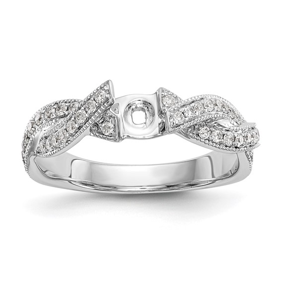 14k White Gold Criss-Cross Peg Set Engagement Ring Mounting